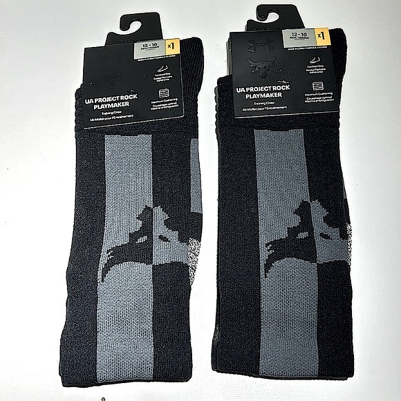 Under Armour Crew Socks UA Playmaker Project Rock 1362703 Black Gray 12-16 NWT - Picture 2 of 5